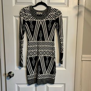 Pink Rose Women’s XS sweater dress. Black and white pattern. Worn once